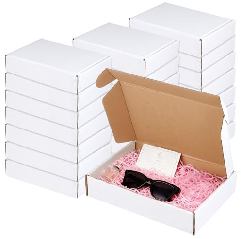 SOUJAP 20 st korrugerade kartonglådor, 20 x 14 x 4 cm vita små postpaket lådor för fraktförpackning, 20 x 14 x 4 cm