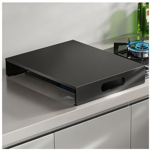 tapa encimera gas Placa protectora de acero al carbono para cocina de gas, cubierta semicerrada, estantería multifuncional para cocina de autocaravana(Black,40x50x9cm/15.7x19.7x3.5in)