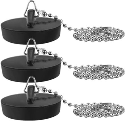 3 tappi di scarico per lavabo, tappo per lavandino, tappo per lavandino, 40 – 45 mm con catena da 40 cm, robusto tappo in gomma per vasca da bagno, tappo per lavello della cucina, vasca da bagno e