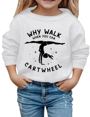 Flicktröja 'Why Walk When You Can' med rund hals långärmade tröjor barn ledig lös passform pullover toppar för flickor, Vitt, 9-10 Years