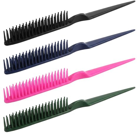 4 Pack 3 Row Comb, Three Row Comb for Curly Hair, Bristle Styling Brush | Teasing Comb for Curly Hair, Wigs, Salon & Home Use, with Rat Tail