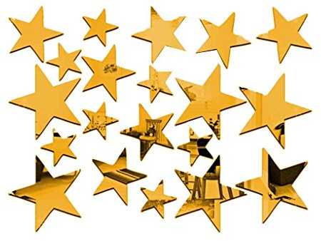Masterein Fengyuanhong 20pcs/set Star Shape Mirror Stickers 3D Acrylic Stars Mirrored Decals DIY Room Home Decoration Wallpaper (Gold)