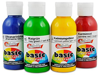 Besthobby Basic Acrylfarbe 100ml (06 Zinnoberrot) Leinwand Papier Holz Malfarbe Bastelmaterial