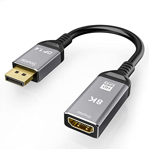 ConnBull DisplayPort auf HDMI Adapter Kabel, DP 1.4 auf HDMI 2.1 Stecker zu Buchse Konverter 8K@60Hz 4K@120Hz, kompatibel mit Monitor, Desktop usw, 25CM