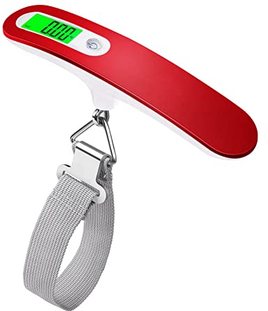 Mycket Bilancia portatile digitale bilancia elettronica per valigie da appendere, bilancia per bagagli da 49,9 kg/50 kg con retroilluminato con funzione tara, leggera per viaggi (Rosso)
