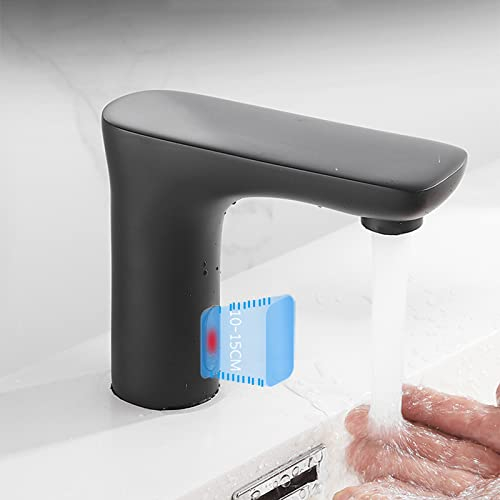Waschtischarmatur Sensor Infrarot Wasserhahn Bad Schwarz Infrarot Sensor Armatur Wasserhahn für Waschbecken Bad Waschbeckenarmatur für Badezimmer,Warmes und Kaltes Wasser