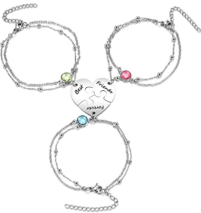 PiercingJak Freundschaftsarmband für 3 Herz Puzzle Armband mit Gravur Best Friends Forever Edelstahl Armkette Liebe Freundschaft Armbänder BFF Geschenke für Freundinen Schwester