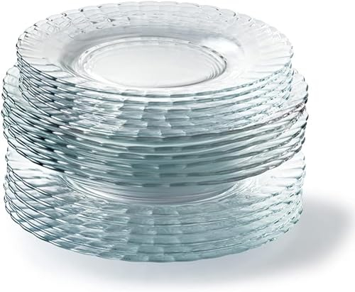 Duralex® Colección Le Picardie® | Plato ondulado de cristal - Cena 23 cl, sopa 23 cl y postre 20,5 cm | Resistente a los arañazos, apto para lavavajillas y microondas, fabricado en