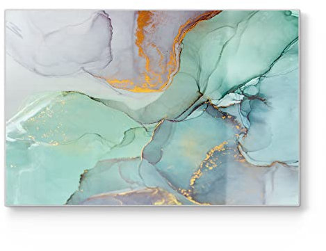 DEQORI Planche à découper en verre - Grande taille 30 x 20 cm - Motif « Aquarelle déroulée » - Planche à découper design pour la cuisine - Planche à petit-déjeuner antibactérienne et antidérapante -