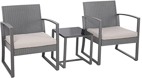 SVITA LOIS L Poly Rattan Sitzgruppe Gartenmöbel Metall-Garnitur Balkonmöbel Tisch Sessel (LOIS L Grau)