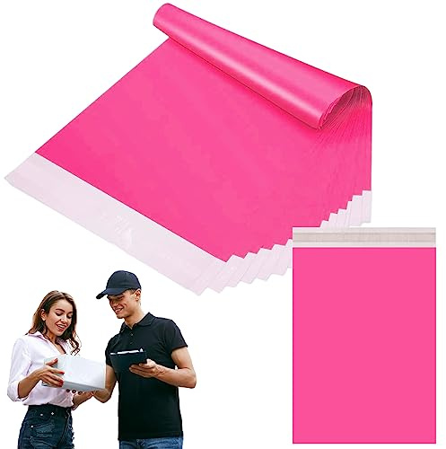 Postpåsar, postpåsar för kläder, självförseglande plastpåsar, fraktpåsar, starka förpackningspåsar, plastomslag för postning av klädpaket, 50 stycken, 20 x 35 cm, chockrosa vintage
