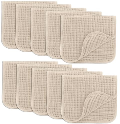 Bekväma ungar muslin rapdukar baby 50 x 25 cm, förpackning med 10 – stor 6-lagers ultraabsorberande 100% bomull för spädbarn, dregel och röra – mjuk och mild rapduk babyset för pojkar och flickor