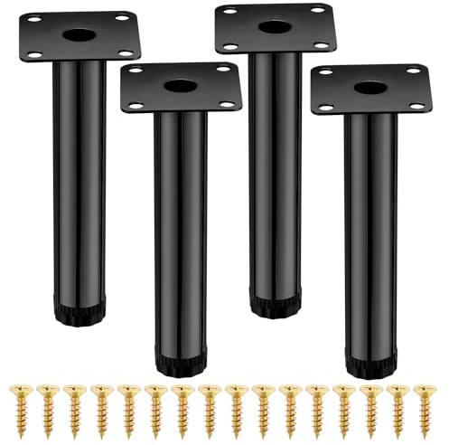 AIMIXUN Lot de 4 Pied Meuble Reglable 18 cm, Pied de Canapé 18 cm, Pied Canapé Metal, Lot de 4 pour Armoire, Etagères de Cuisine, Canapé, Table, Chaise, Bureau, Placard (Noir)