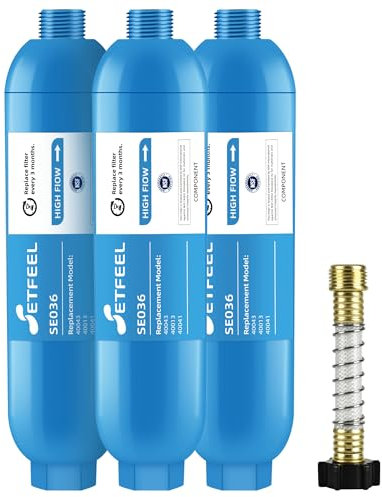 RV Inline Hose Water Filter, NSF Certified Camper Water Filter with Flexible Hose Protectors For RV Garden, Camping Essentials For Reduces Chlorine, Bad Taste, Odor In Drinking Water, 3 Pack SETFEEL