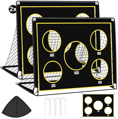 EXTFANS But de Foot 2 en 1 pour Jardin, Cage de Football avec Cible de Tir, Filet Pliable Outdoor, But pour Enfants avec 4 Piquets et Sac de Transport (Noir, 5 Trous-120 * 90 * 90cm)