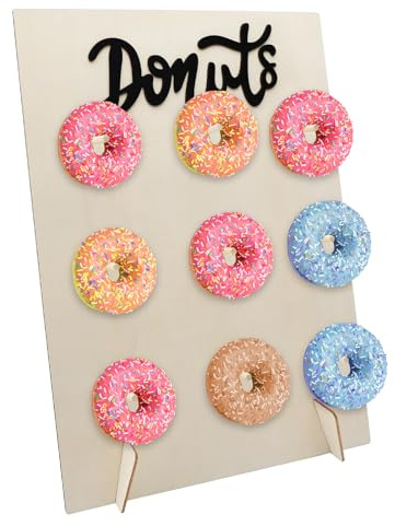 ZMDMAH 9 hål munkstång, munkhållare, trä munk vägg återanvändbar, donut stativ för bröllop, trä munkstäver för bröllop, födelsedagar, babyparty, jubileum, konditori
