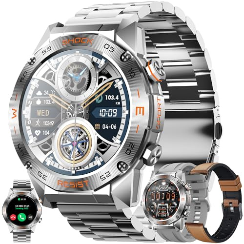 1,46 HD Smartwatch med Telefonfunktion, 400mAh Batteri, Fitness Tracker Pekskärm, Smartklocka med Sömnmonitor 123 Sportlägen Sportklocka Fitnessklocka Armbandsur för Android IOS (Silver)