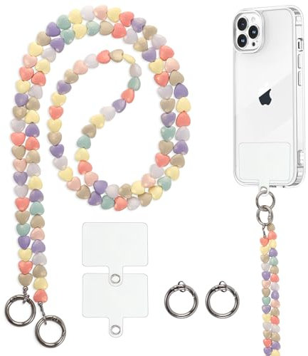 Knrlqim Cordón Correa Cuerda para Teléfono Móvil Universal, Colgar Funda Teléfono Móvil en Cuello,Colgante Correa Compatible con Todas Las Smartphone, con 2 Parches,Amor Colorido