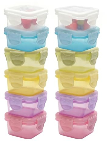 Fognill 12 Pcs Mini Snack Pots with Lids 60ml - Baby Food Storage Containers, Leak-Proof Stackable Containers for Snacks Sauces Samples, Plastic Food Pots for Picnics & Kitchen