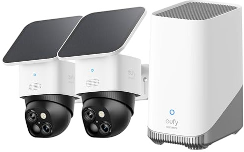 eufy Security Camera outdoor wireless, SoloCam S340 2-Cam Kit (HomeBase S380), Dual Cameras, Home Security Camera, 3K, 360° Surveillance, No Blind Spots, 2.4 GHz Wi-Fi, No Monthly Fee