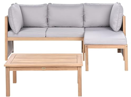 Hörnsoffgrupp i Certifierat Akaciaträ 3-sits med Soffbord och Vattenavvisande Dynor Grå Arabba