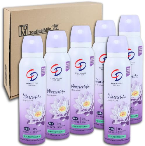 TopDealMile-förvaringspaket för CD deodorant spray vattenlilja deodorant 6 x 150 ml