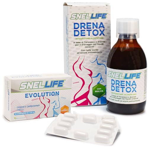 BB Farmaceutica Snellife Evolution brucia grassi 30 compresse + Drenante drena detox 300 ml Pacchetto dimagrante, diuretico ottimo contro la cellulite e ritenzione idrica