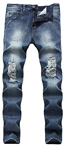 Vardaglig smal passform denimbyxor för män rippade smala slitna byxor jeans, BLÅ, 42W