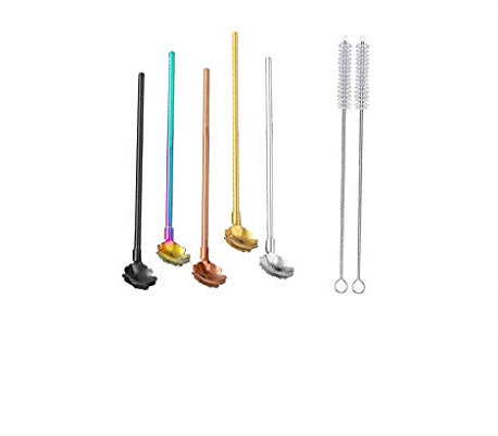 5PCS cuillère en métal pailles cuillères à boire avec 2 brosses de nettoyage 8,7 cuillère de bar réutilisable paille pour café glacé boisson glacée milkshake smoothies sundaes cocktails