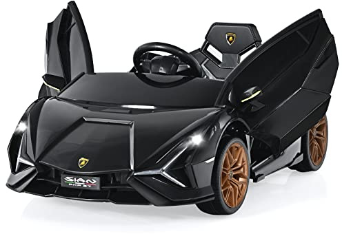 DREAMADE Lamborghini Kinder Elektroauto 12V mit 2,4 Ghz Fernbedienung & Sicherheitsgurt, Kinderauto, Kinderfahrzeug mit Licht & Musik & Hupe, Elektrofahrzeug für Kinder ab 3 Jahre (Schwarz)