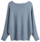 FULIER Pull Femme Col Bateau Pull Tricoté Bat Manches Longues Casual Loose Sweater Taille Unique (Bleu Denim)