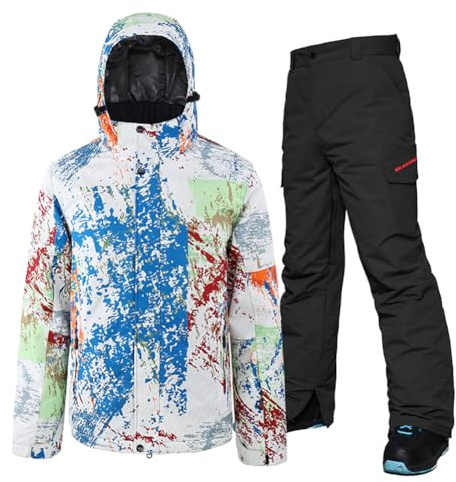 HOTIAN Giacca da sci da Uomo e pantaloni Set, Uomo invernale Calda,Pantaloni Da Sciimpermeabili E Cappotto,per Il Lavoro All'aperto Sci Pesca Equitazione Moto