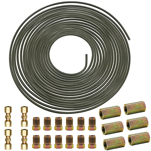 5 m Bremsleitung 3/16 Set (Ø 4,75mm) mit M10 Bremsleitungsverbinder, Automobil Ersatz Bremsrohr Verschraubungen & Verbinder Flaring DIN Kupfer Verkupfertes Stahl Sortiment für Bördel