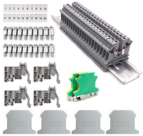 DAJASD Reihenklemmen Hutschiene, 20 Pcs Schienenanschlussblocks Kit, Durchgangsklemme UK 2,5, Geeignet für Automatisierungsprojekte, Garage, DIY-Projekte
