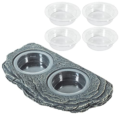 REPTIZOO Reptile Magnetic Feeder Ledge, Double Bowl Reptile Food Dish with 6PCS Feeding Cups Food Water Feeder for Crested Gecko Lizard Chameleon Pets