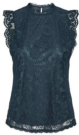 PIECES Pcolline SL Lace Top Noos BC, Gris Oscuro, Mujer