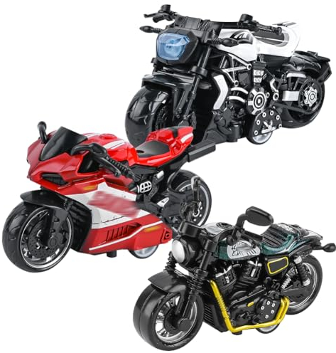 SIEBOLD 3 Stück Motorrad Spielzeug für Kinder,Simulation Motorrad Modell,Pull Back Motorrad Spielzeug,für Lntellektuelles Spielzeug Weihnachten GeburtstagParty Geschenke （3 Stile）
