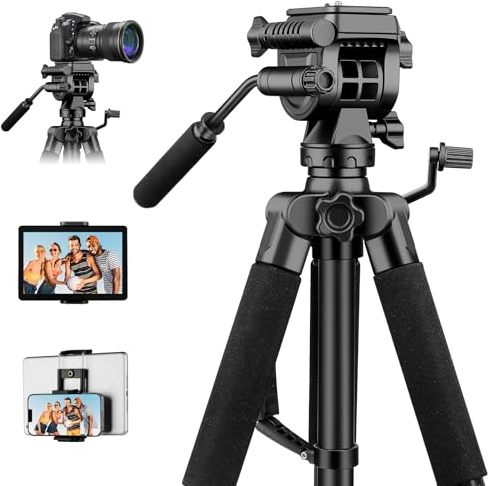 JOILCAN Kamera Stativ Ständer 190cm, Leichtes Dreibeinstativ mit Handy/Tablette Halterung für Smartphone, Aluminium Reisestativ Fotostativ mit Tragetasche für DSLR Canon Nikon Sony, Tragfähigkeit 12LB