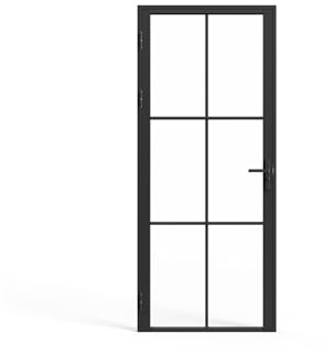 Vente-unique-Bloque de puerta reversible de aluminio y vidrio templado - Alt. 204 x An. 73 cm - Negro - SEROTO