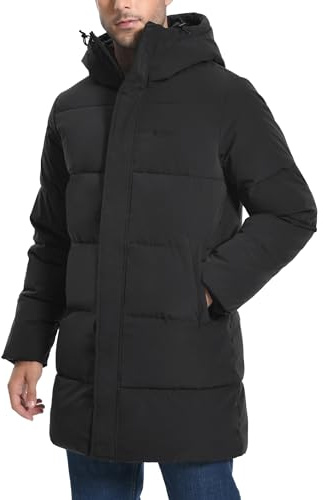 Pioneer Camp Herren Winterjacke Lang Winddicht Wasserdicht Warme Daunenjacke Winter Outdoor Parka Jacke mit Kapuze Schwarz XL