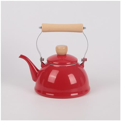 NISMIA Whistling kettle in enamelled steel, easy to clean, with metal finishes, for induction gas cookers,red,1.5L