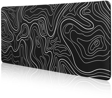 DAWNTREES 1400 x 600 x 4 mm Mouse Pad,Extended Desk Mat, Large Gaming Mouse Pad,Topographic Map Waterproof for Home and Office, Laptop Keyboard Mat with Non-Slip Rubber Base, Stitched Edges