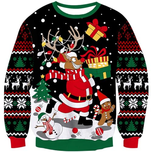 TUONROAD Pull de Noël Femme Homme Pull de Noël drôle Homme Pull en Maille Fine Pull de Noël Laid Pull pour Fête de Noël M