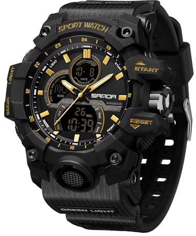 FANMIS Men Sports Outdoor Watch Analog Digital Multifunctional Black Watch