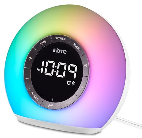 iHome Sunrise Alarm Clock Radio with Bluetooth Speaker, Color Changing Lamp, and USB Charging (iBT32)