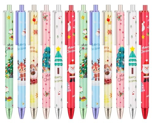 12 penne a sfera con inchiostro gel nero per Natale, penne retraibili per bambini, adulti, ricompense scolastiche, studenti, forniture per ufficio, regali di Natale, set di cancelleria per festività