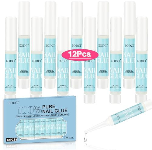 EODCI Colle à Faux Ongles Super Forte Professionnelle - Bond Nail Tips Adhésive Longue Durée - 0,07 oz 12 Pièces
