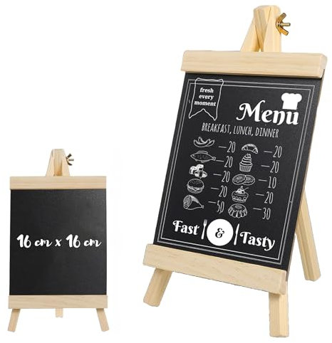 Trimming Shop Kleine Kreidetafel mit Staffelei-Ständer, Premium-MDF-Holz, löschbare und wiederverwendbare Mini-Tafel für Zuhause, Büro, Hochzeiten, Pub, Cafés und Veranstaltungen (16 cm x 16 cm,