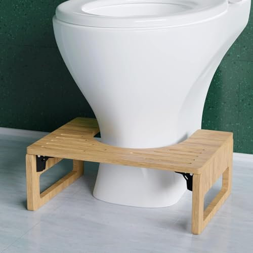 Bambus-Töpfchenhocker für Badezimmer, 17,8 cm, zusammenklappbar, Kniebeugen-Toilettenhocker für Verstopfung und Blähungen, leicht zu reinigen und rutschfestes Töpfchen-Werkzeug