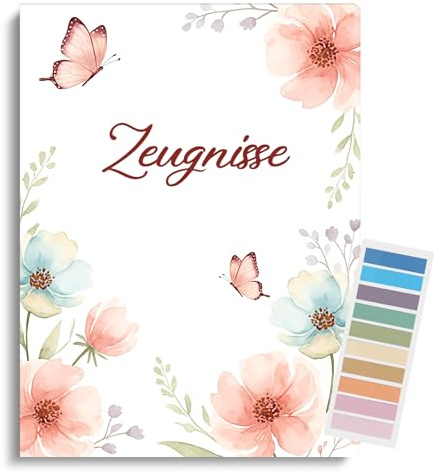 BBTO 2 Piezas Carpeta A4 Certificados con 30 Fundas Transparentes Carpeta para Documentos y Certificados Notas Adhesivas Regalos la Vuelta al Cole para la Escuela, el Hogar y la Oficina(Mariposa)